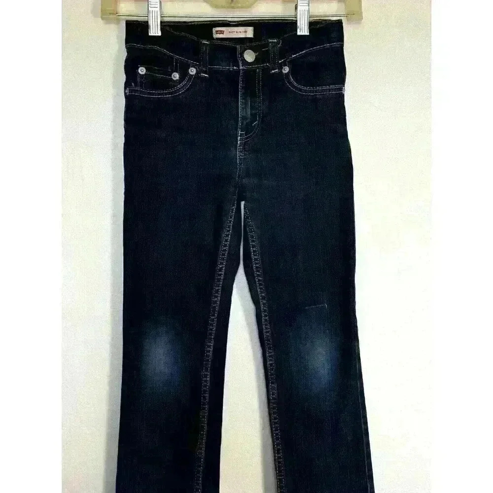 Levis 512 Slim Taper Kids Jeans Dark Wash Blue Size 7 Regular Adjustable Waist - Picture 2 of 15
